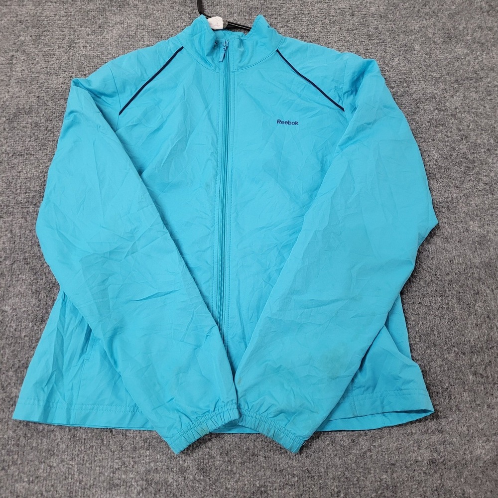 Reebok Jacket Womens Size M Cyan Blue Full Zip Windbreaker Athletic Lightweight